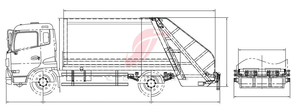 Dongfeng 5 CBM garbage compresser trucks drawing