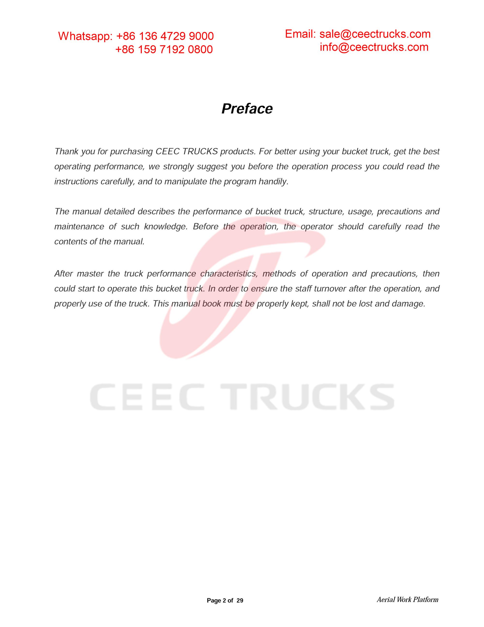 ISUZU 18m aerial working platform owner manual