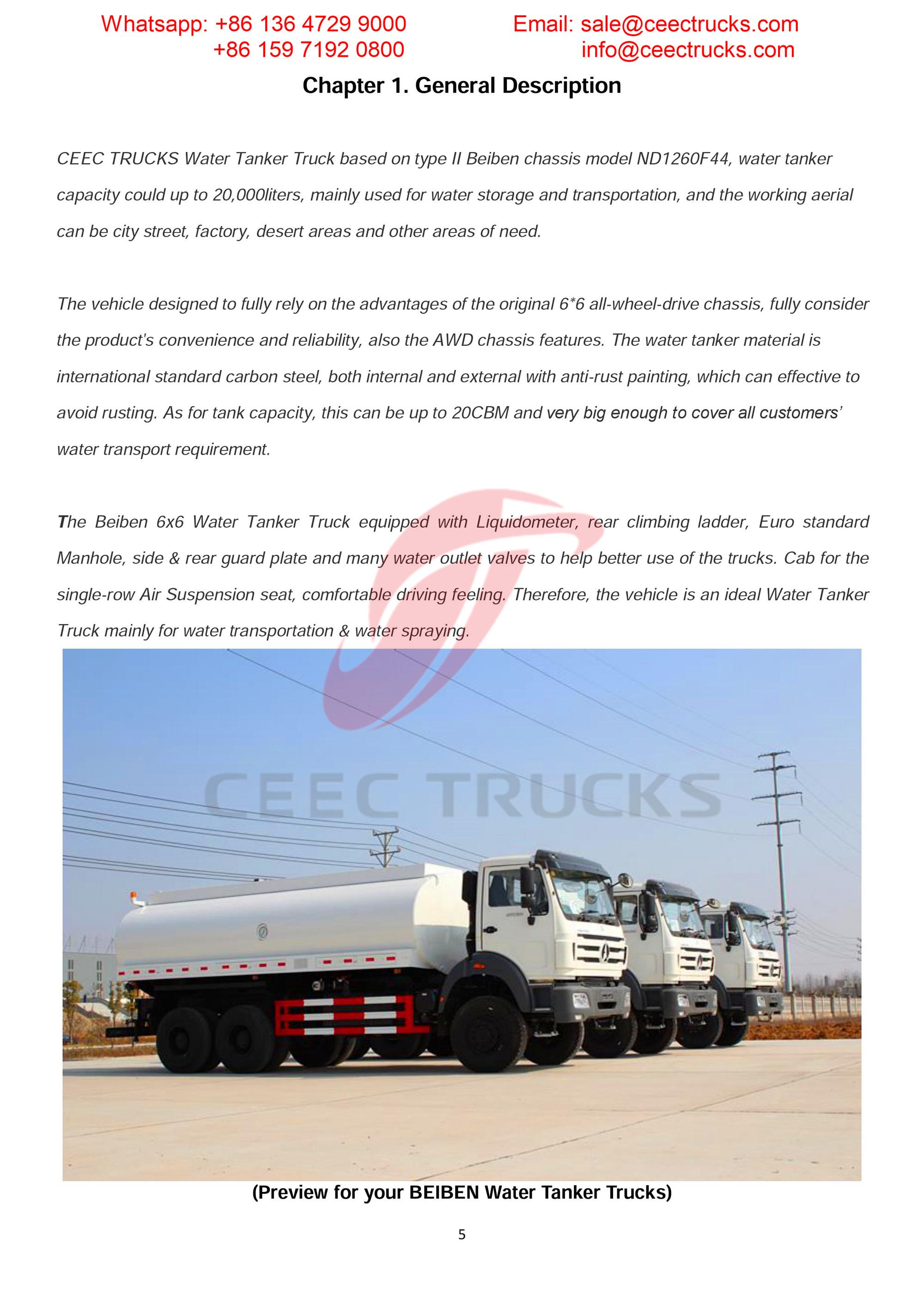 Kenya beiben all-wheel-drive RHD water bowser tanker