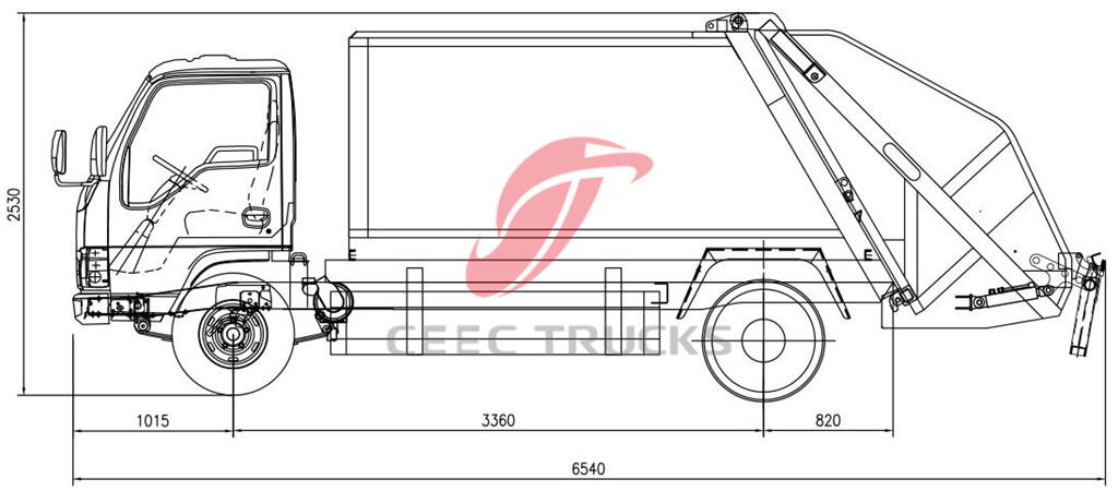 dimension of ISUZU 6CBM Compactor trucks