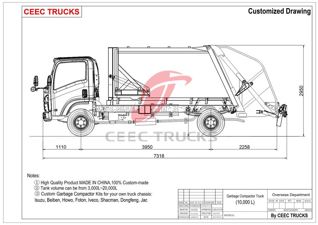 technical drawing for dongfeng 10cbm garbage compactor truck technical drawing for dongfeng 10cbm garbage compactor truck