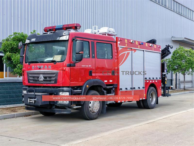 Howo fire rescue vehicle with 8 tons crane and 12m emergency lighting