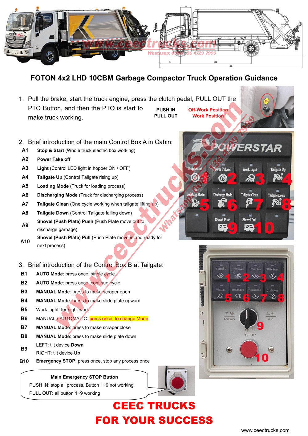 FOTON 10CBM Garbage Compactor Truck Operation Manual