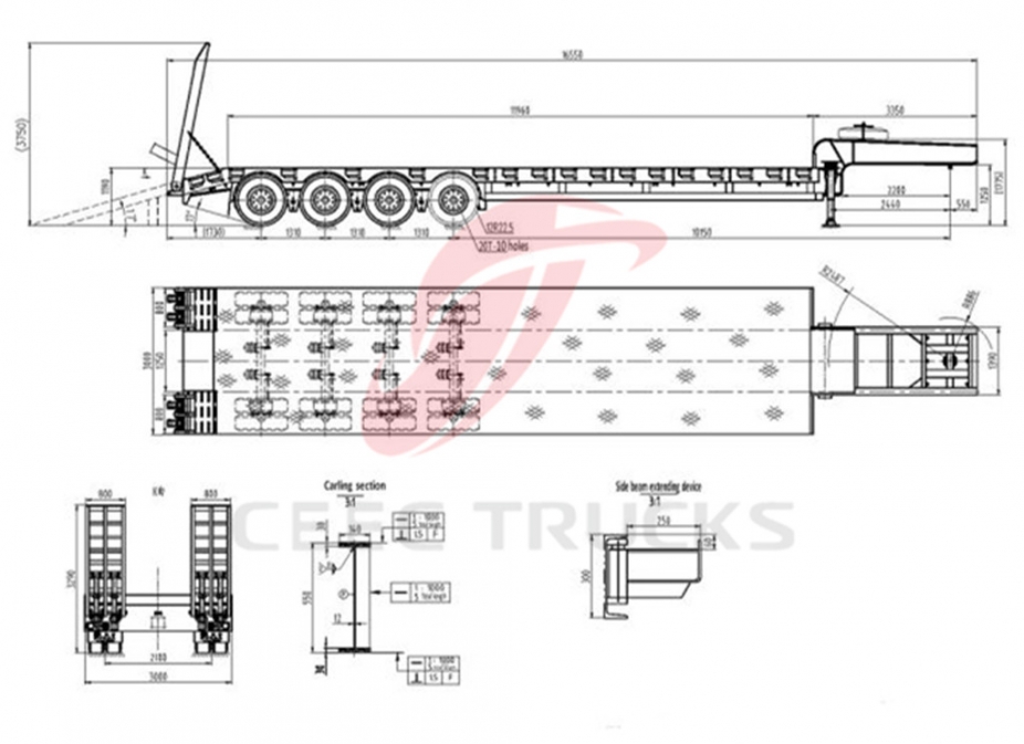 Cheap price 4 axle low bed semi trailer 100 ton 120 tons low bed truck trailer for sale