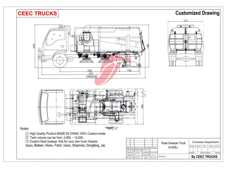 Dongfeng 4000L жол сыпырғыш жүк көлігі