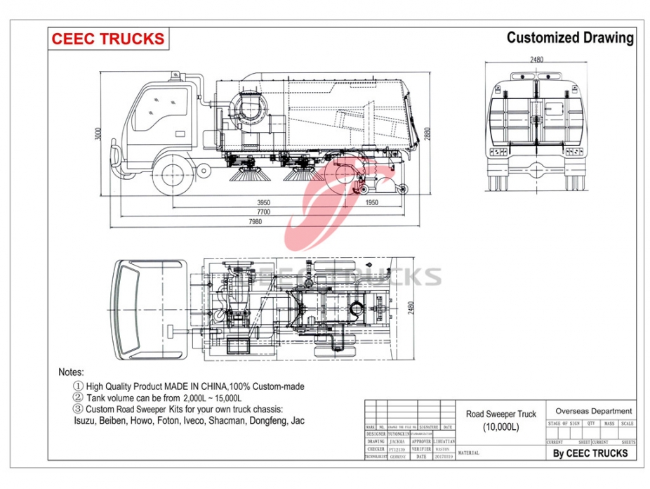 Dongfeng 10 000L жол сыпырғыш жүк көлігі