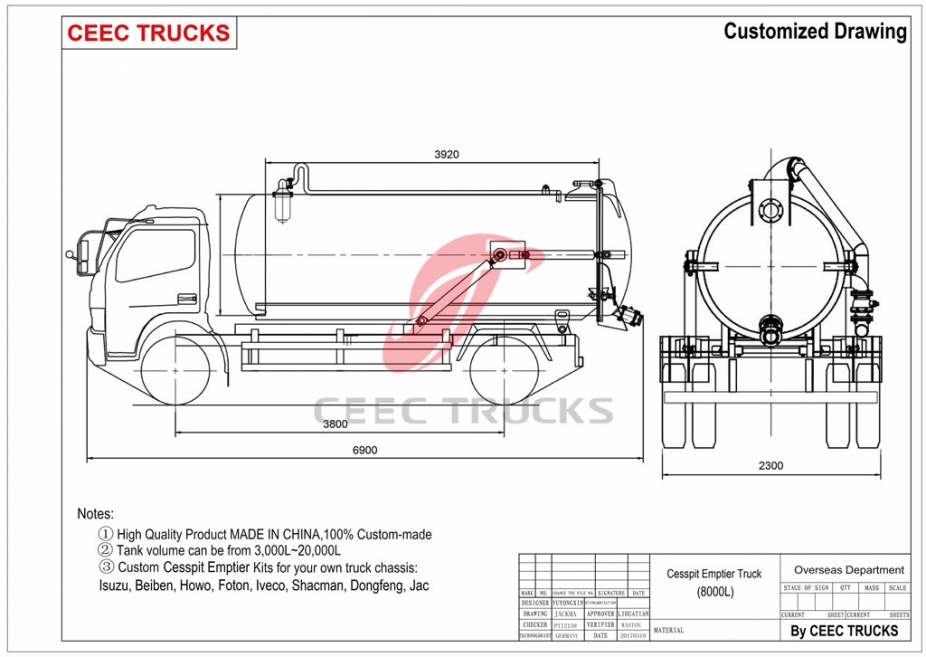 ISUZU 8000L Cesspit жүк тиегіш машинасы